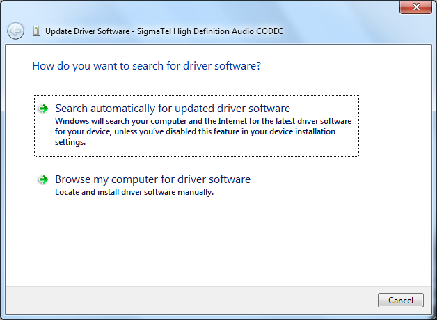 Update audio drivers in Windows 7